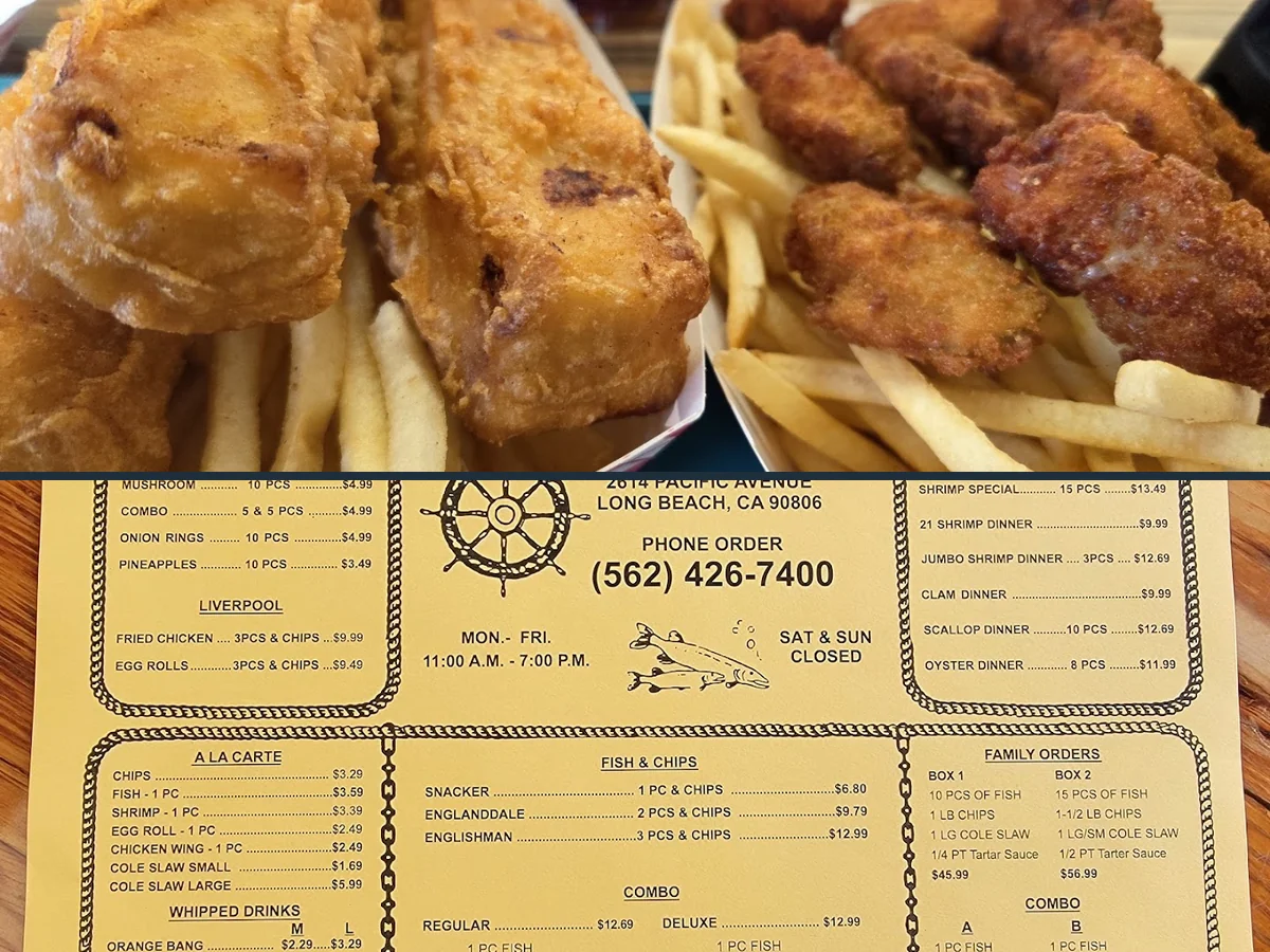 Fish and chips served on a simple plate.