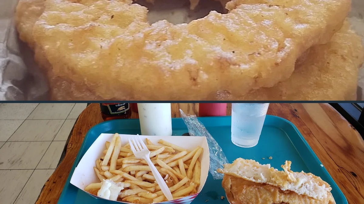 Golden fried fish beside coleslaw.