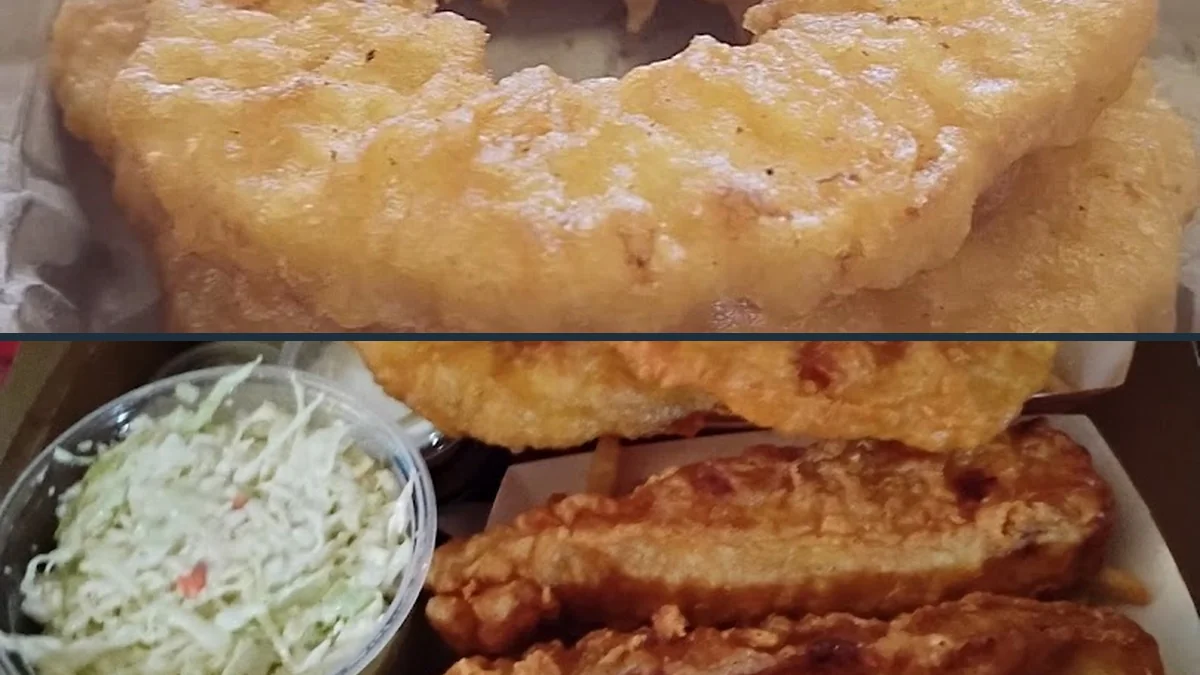 Crispy fried seafood with tartar sauce.