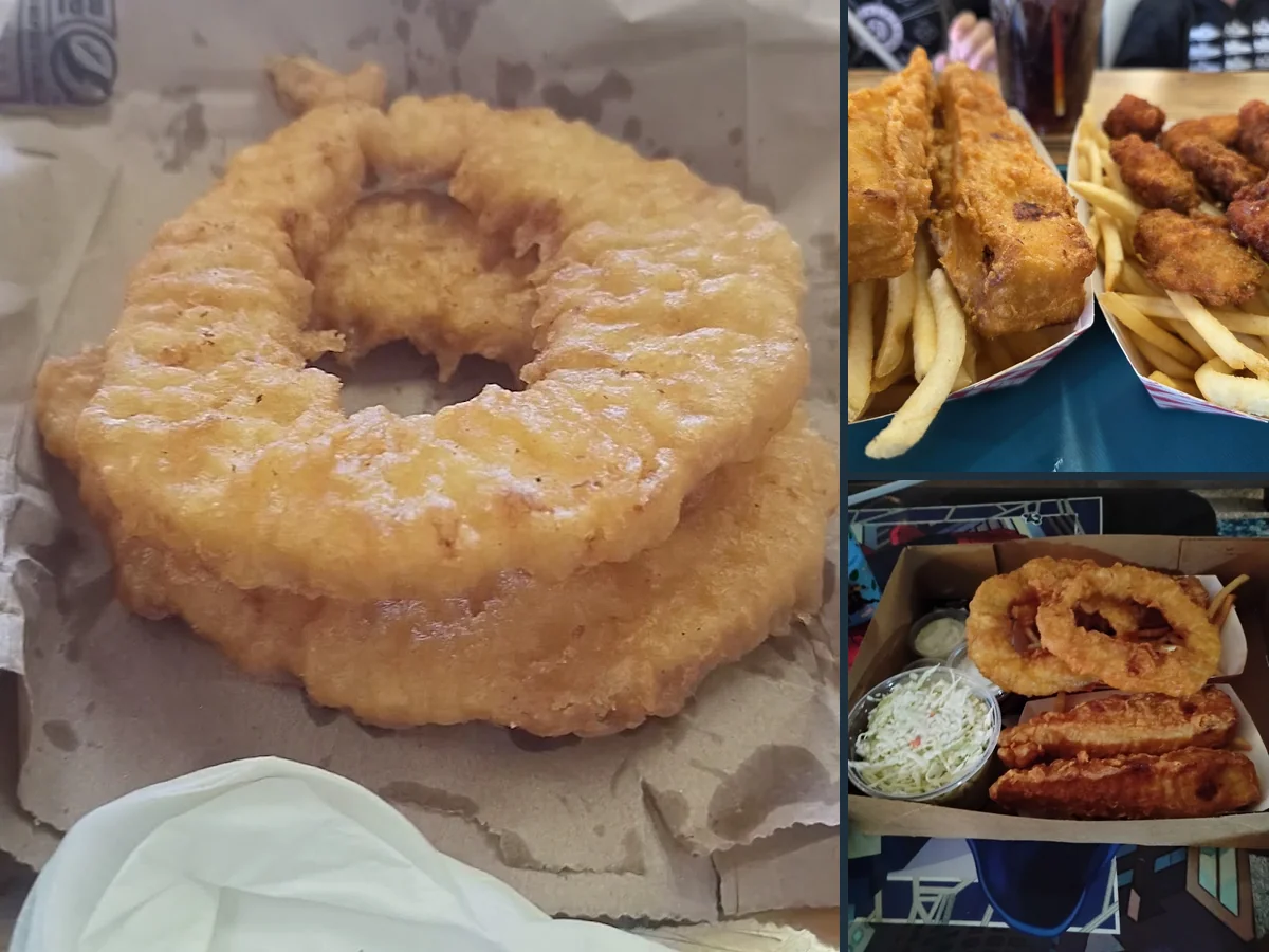 Crispy fried seafood with tartar sauce.